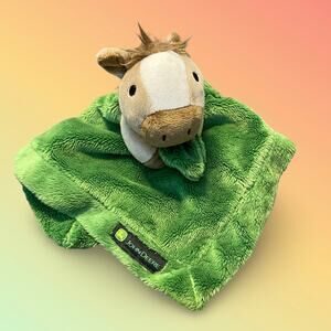 John Deere Horse Pony Plush Lovey Security Blanket Green Fleece Baby Snuggle Toy